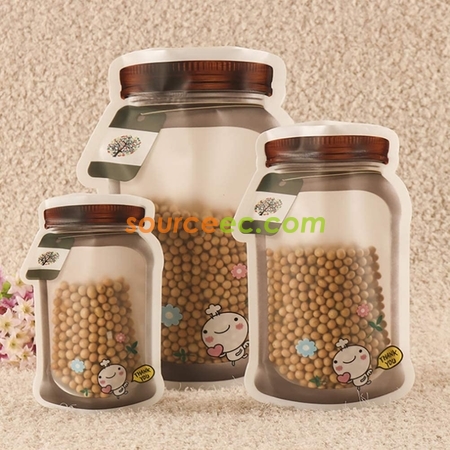 Customization Reusable Mason Bottle Shape Zip-Lock Food Storage Bag Promotional Products