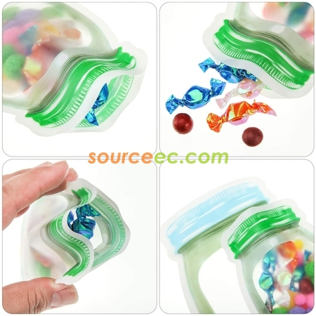 Customization Reusable Mason Bottle Shape Zip-Lock Food Storage Bag Promotional Products