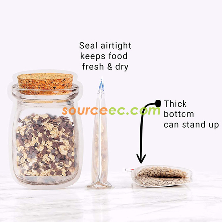 Customization Reusable Mason Bottle Shape Zip-Lock Food Storage Bag Promotional Products