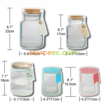 Customization Reusable Mason Bottle Shape Zip-Lock Food Storage Bag Promotional Products