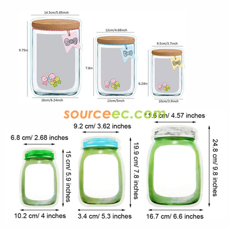 Customization Reusable Mason Bottle Shape Zip-Lock Food Storage Bag Promotional Products