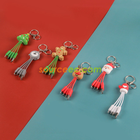 Customization Creative Cartoon Christmas Charging Cable with Keychain Promotional Products