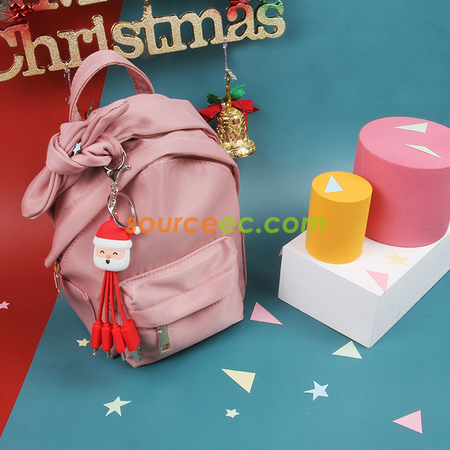 Customization Creative Cartoon Christmas Charging Cable with Keychain Promotional Products