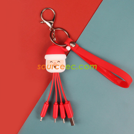 Customization Creative Cartoon Christmas Charging Cable with Keychain Promotional Products