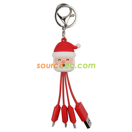 Customization Creative Cartoon Christmas Charging Cable with Keychain Promotional Products