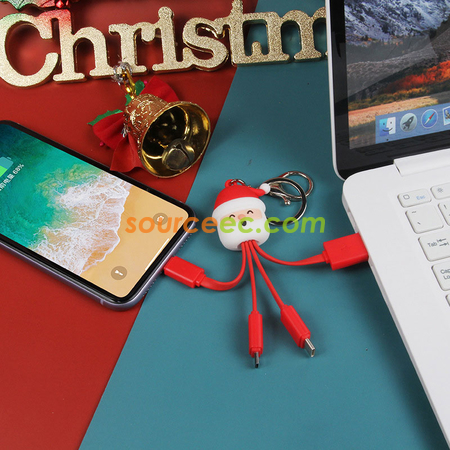 Customization Creative Cartoon Christmas Charging Cable with Keychain Promotional Products