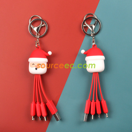 Customization Creative Cartoon Christmas Charging Cable with Keychain Promotional Products