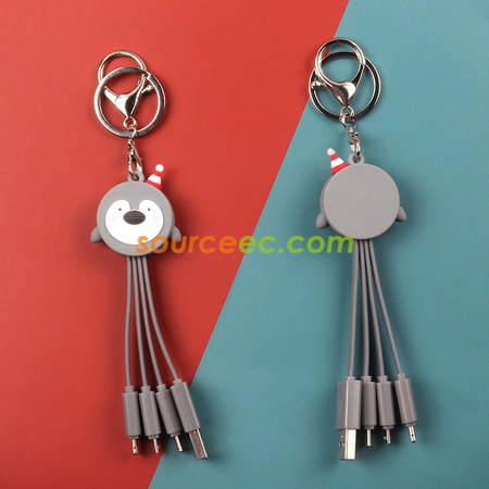Customization Creative Cartoon Christmas Charging Cable with Keychain Promotional Products