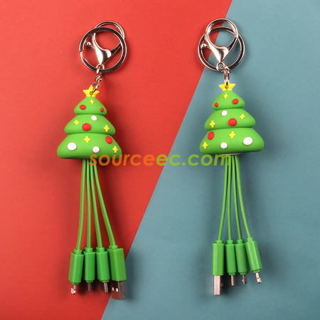 Customization Creative Cartoon Christmas Charging Cable with Keychain Promotional Products