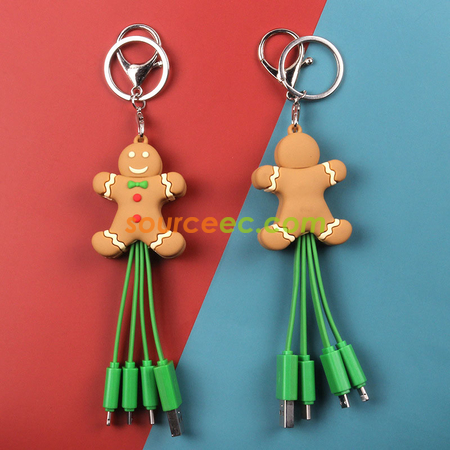 Customization Creative Cartoon Christmas Charging Cable with Keychain Promotional Products