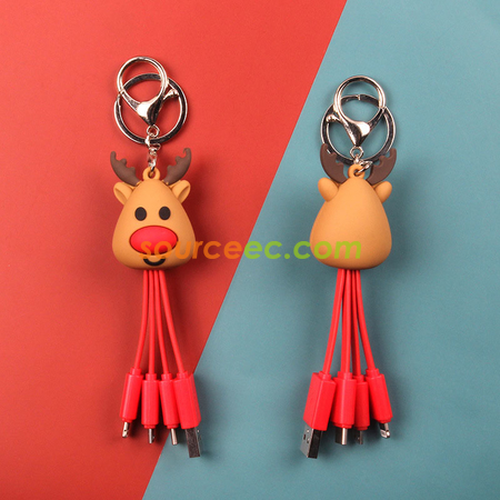 Customization Creative Cartoon Christmas Charging Cable with Keychain Promotional Products