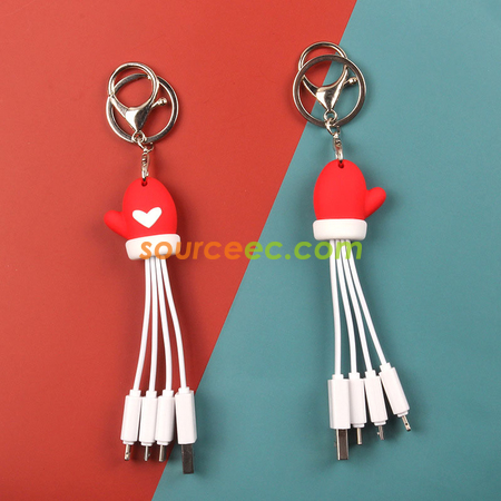 Customization Creative Cartoon Christmas Charging Cable with Keychain Promotional Products
