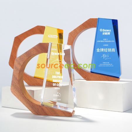 Customization Solid Wood Crystal Trophy Promotional Products