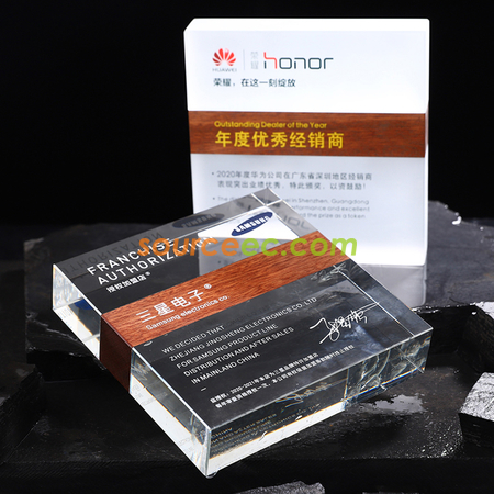 Customization Creative Square Marble Solid Wood Crystal Trophy Promotional Products