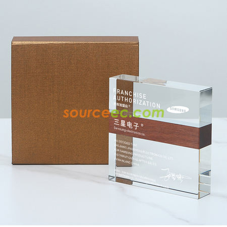 Customization Creative Square Marble Solid Wood Crystal Trophy Promotional Products