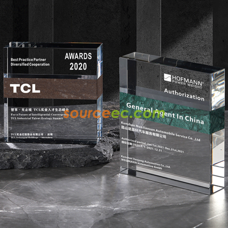 Customization Creative Square Marble Solid Wood Crystal Trophy Promotional Products