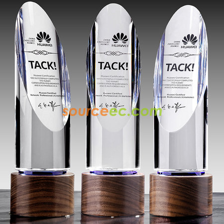 Customization Solid Wood Crystal Column Commemorative Trophy Promotional Products