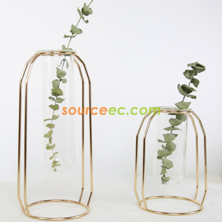Customization Transparent Glass Vase With Metal Frame Promotional Products