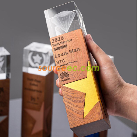 Customization Star Solid Wood Crystal Trophy Promotional Products