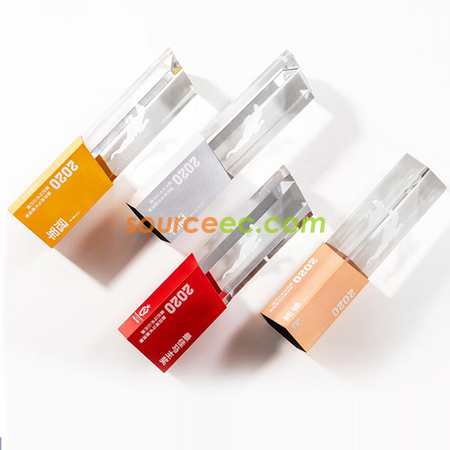 Customization Square Pillar Aluminum Alloy Crystal Trophy Promotional Products