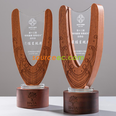 Customization Shaped Wooden Crystal Trophy Promotional Products