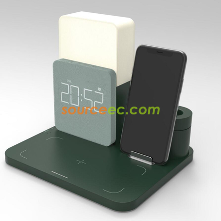 Wireless Charger Three-In-One Lamp Clock (Mobile Phone + Watch + Earphone)