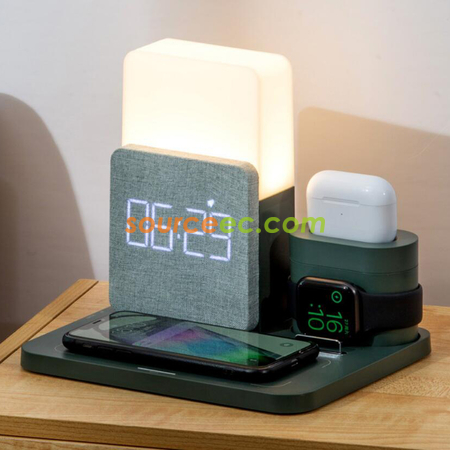 Customization Wireless Charger Three-In-One Lamp Clock (Mobile Phone + Watch + Earphone) Promotional Products