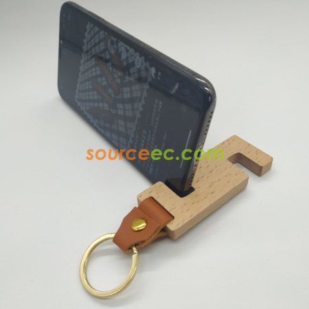 Customization Wooden Phone Holder With Keychain Promotional Products