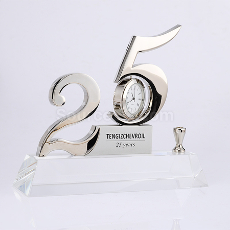 Customization 25th Anniversary Crystal with Clock Promotional Products