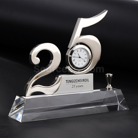 Customization 25th Anniversary Crystal with Clock Promotional Products