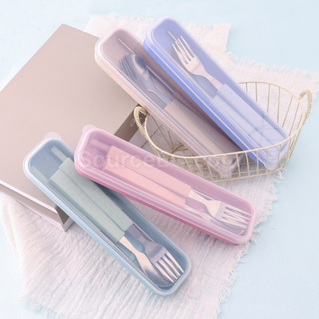 Customization Wheat Straw Stainless Steel Tableware Promotional Products