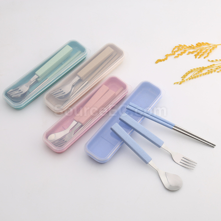 Customization Wheat Straw Stainless Steel Tableware Promotional Products
