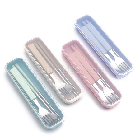Customization Wheat Straw Stainless Steel Tableware Promotional Products