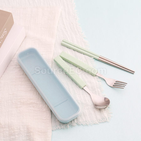 Customization Wheat Straw Stainless Steel Tableware Promotional Products