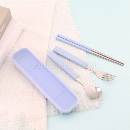 Customization Wheat Straw Stainless Steel Tableware Promotional Products