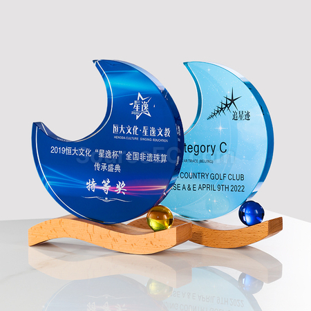 Customization Moon Wooden Crystal Medal Promotional Products
