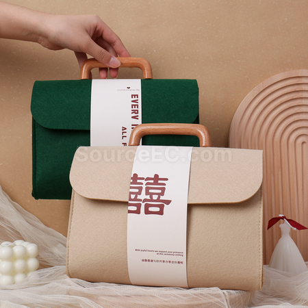 Customization Felt Tote Bag with Wooden Handle Promotional Products