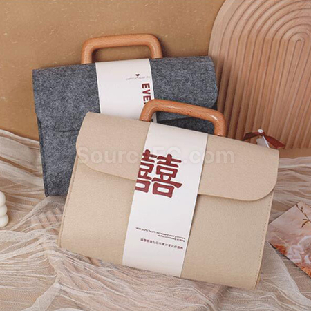 Customization Felt Tote Bag with Wooden Handle Promotional Products