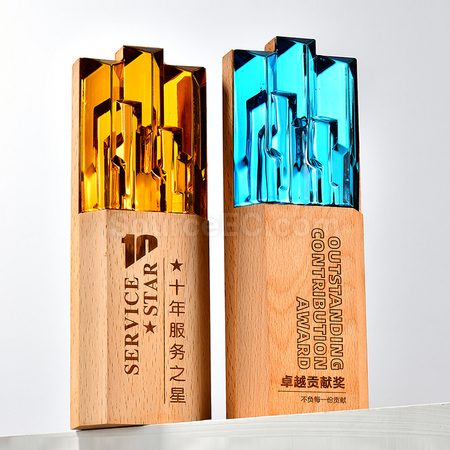 Customization Crystal & Wooden Trophy Promotional Products