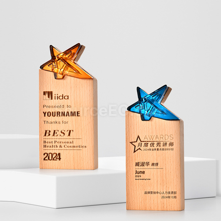 Customization Crystal & Wooden Trophy Promotional Products
