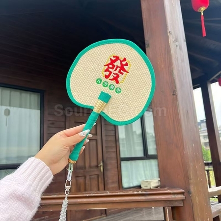 Customization Eco-friendly Woven Bulrush Fan Promotional Products