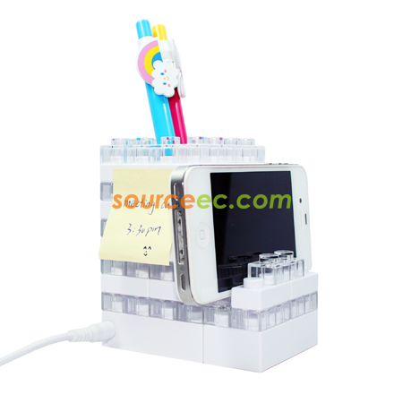 Customization Gattola 3-In-1 Small Brick Pen Holder, With Light Effect Promotional Products