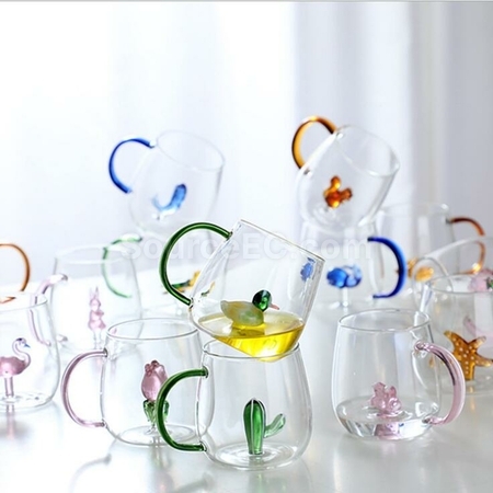 Customization 3D Three-Dimensional Small Animals And Plants Glass Water Cup Promotional Products