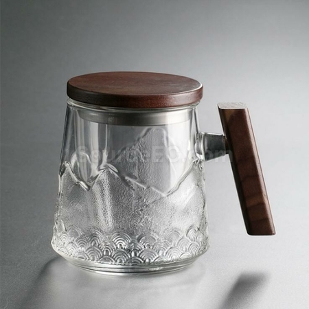 Customization Shanhai Tea Glass Tea Cup With Wooden Handle Promotional Products