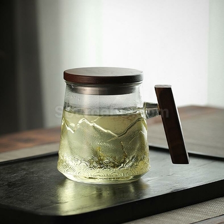 Customization Shanhai Tea Glass Tea Cup With Wooden Handle Promotional Products