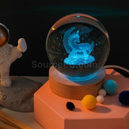 Customization 3D Engraved USB Colorful Crystal Ball Light Promotional Products