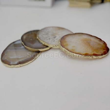 Customization Personalized Agate Electroplating Gold Ddge Coaster Promotional Products