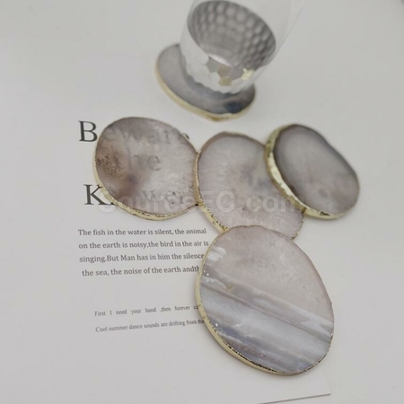 Customization Personalized Agate Electroplating Gold Ddge Coaster Promotional Products