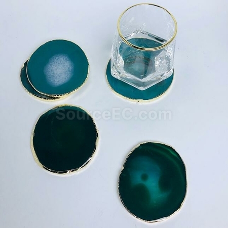 Customization Personalized Agate Electroplating Gold Ddge Coaster Promotional Products
