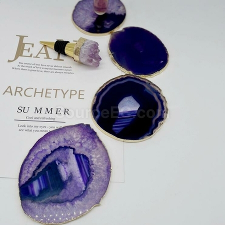 Customization Personalized Agate Electroplating Gold Ddge Coaster Promotional Products